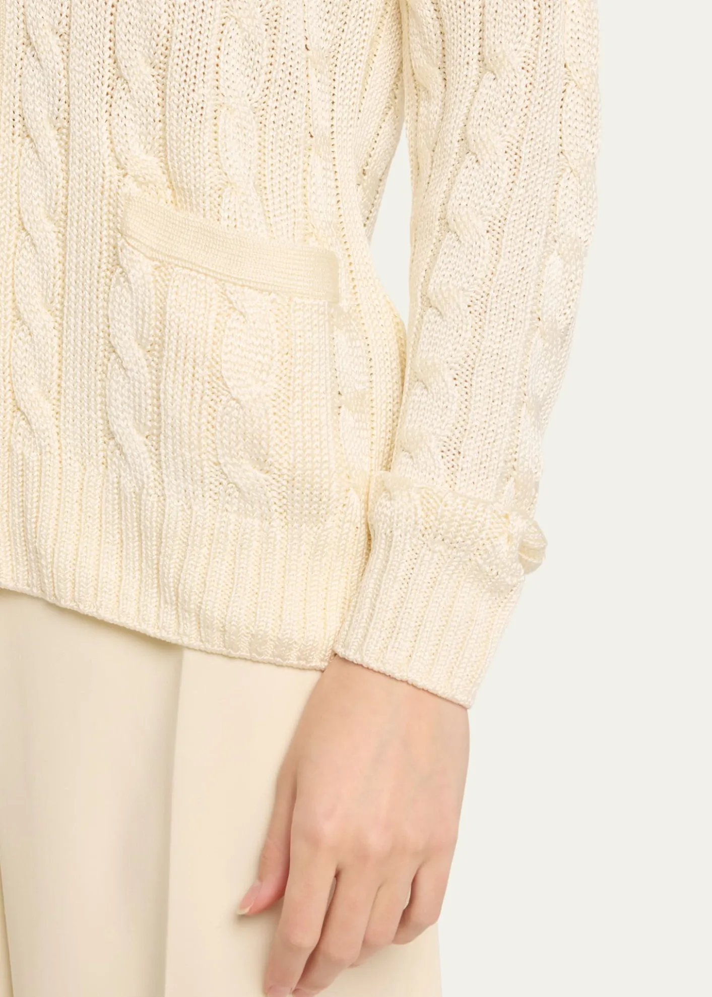 Ralph Lauren CollectionHigh Shine Cable-Knit Cashmere Cardigan Sweater, Cream