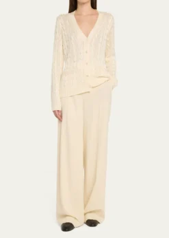 Ralph Lauren CollectionHigh Shine Cable-Knit Cashmere Cardigan Sweater, Cream