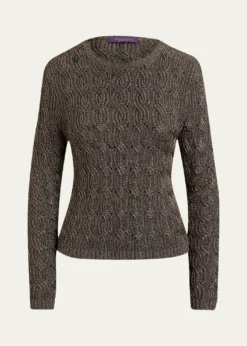 Ralph Lauren CollectionMetallic Cable-Knit Crewneck Sweater