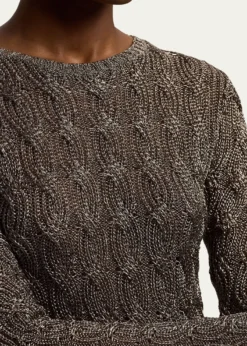 Ralph Lauren CollectionMetallic Cable-Knit Crewneck Sweater