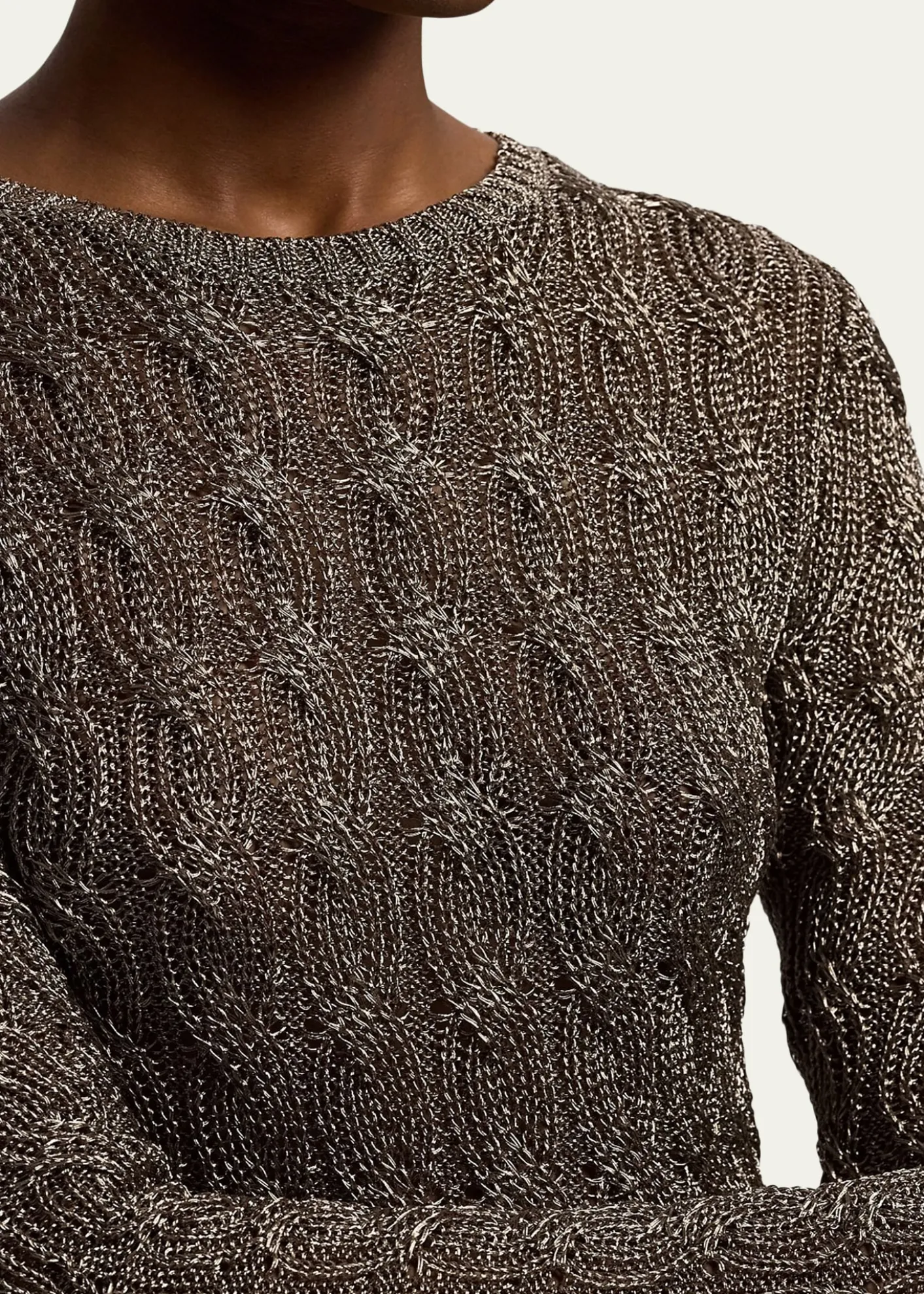 Ralph Lauren CollectionMetallic Cable-Knit Crewneck Sweater