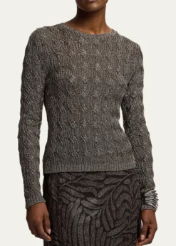 Ralph Lauren CollectionMetallic Cable-Knit Crewneck Sweater