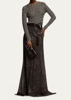 Ralph Lauren CollectionMetallic Cable-Knit Crewneck Sweater