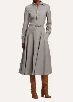Ralph Lauren CollectionSafford Long-Sleeve Belted Midi Shirtdress