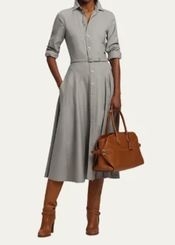 Ralph Lauren CollectionSafford Long-Sleeve Belted Midi Shirtdress