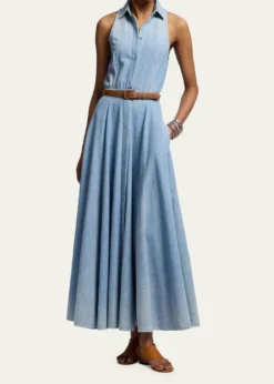 Ralph Lauren CollectionSleeveless Cotton Denim Collared Maxi Day Shirtdress