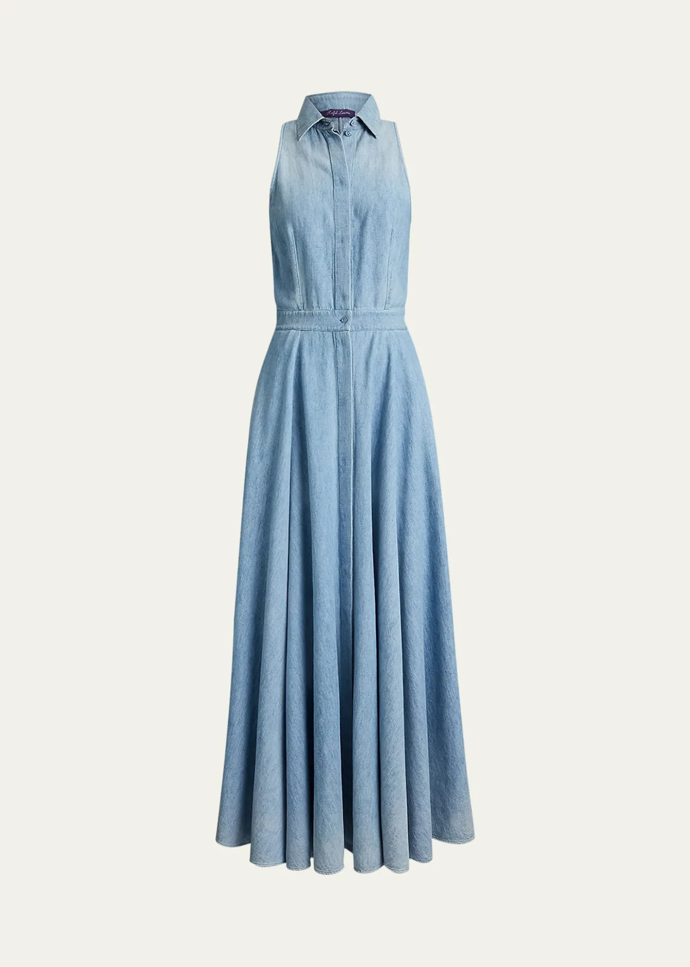 Ralph Lauren CollectionSleeveless Cotton Denim Collared Maxi Day Shirtdress