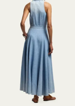 Ralph Lauren CollectionSleeveless Cotton Denim Collared Maxi Day Shirtdress