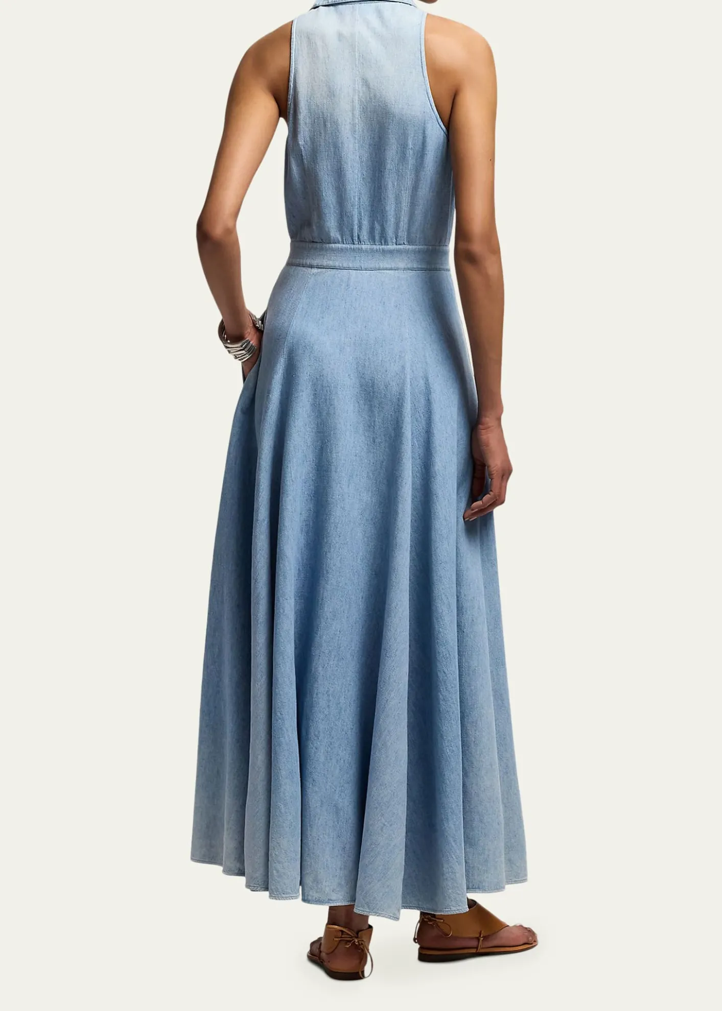 Ralph Lauren CollectionSleeveless Cotton Denim Collared Maxi Day Shirtdress