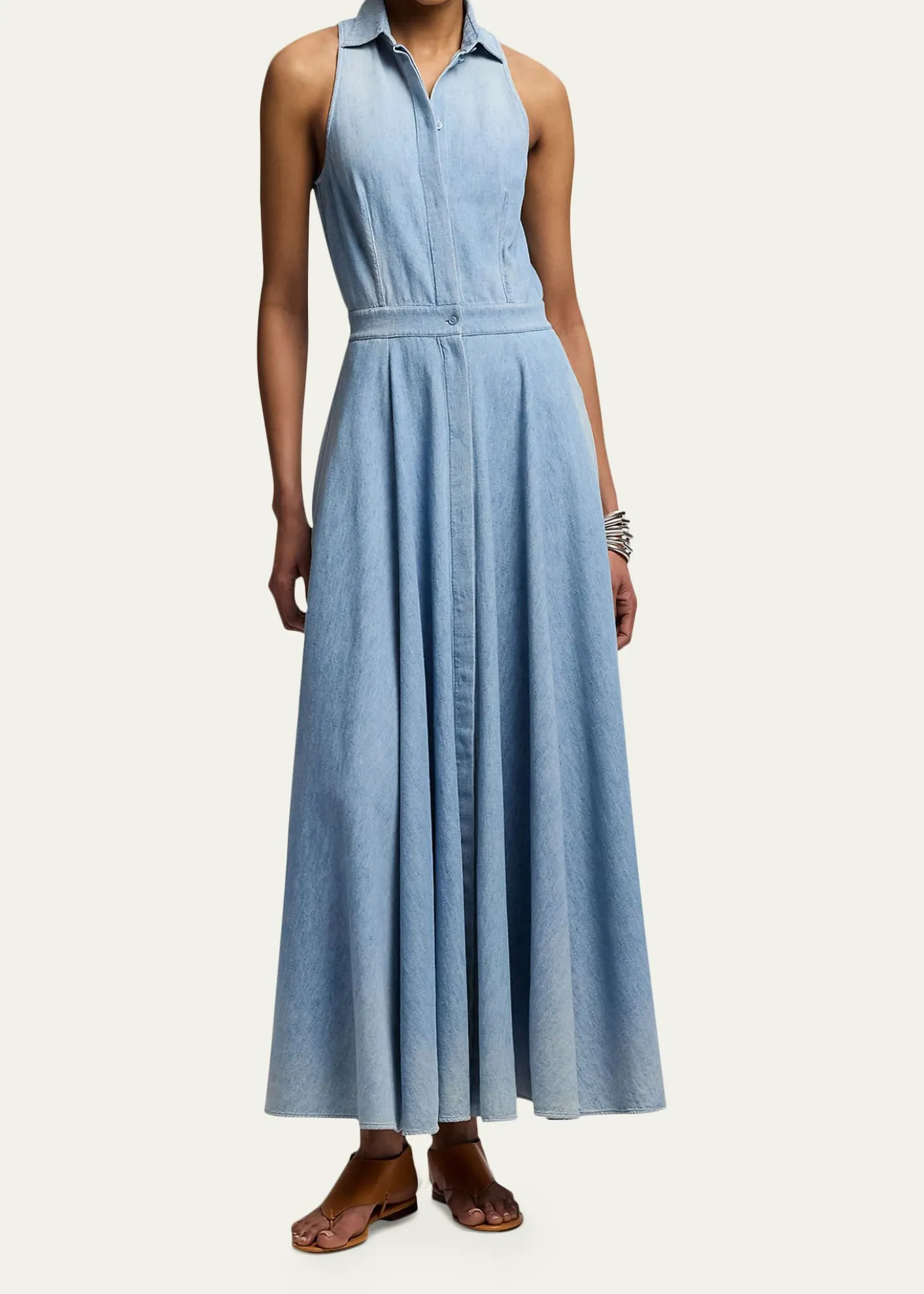 Ralph Lauren CollectionSleeveless Cotton Denim Collared Maxi Day Shirtdress
