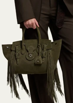 Ralph Lauren CollectionSoft Ricky 27 Fringe-Trim Suede Shoulder Bag