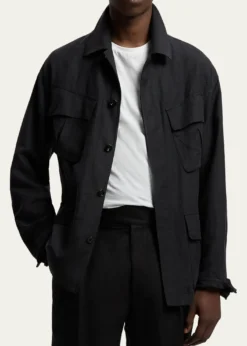 Ralph Lauren Purple LabelMen's Silk and Linen Flap-Pocket Field Jacket