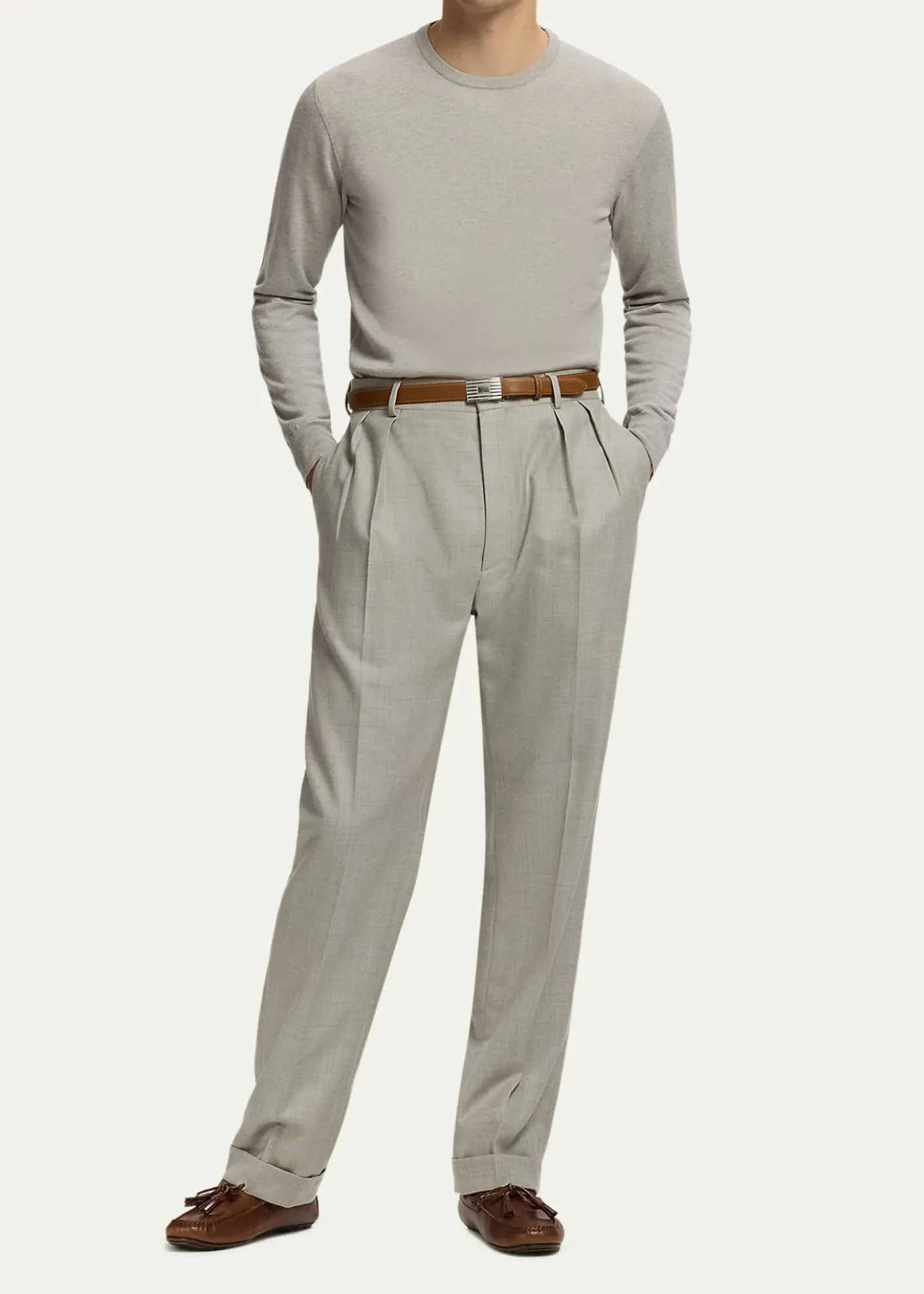 Ralph Lauren Purple LabelMen's Cotton-Stretch Straight Leg Pleated Trousers