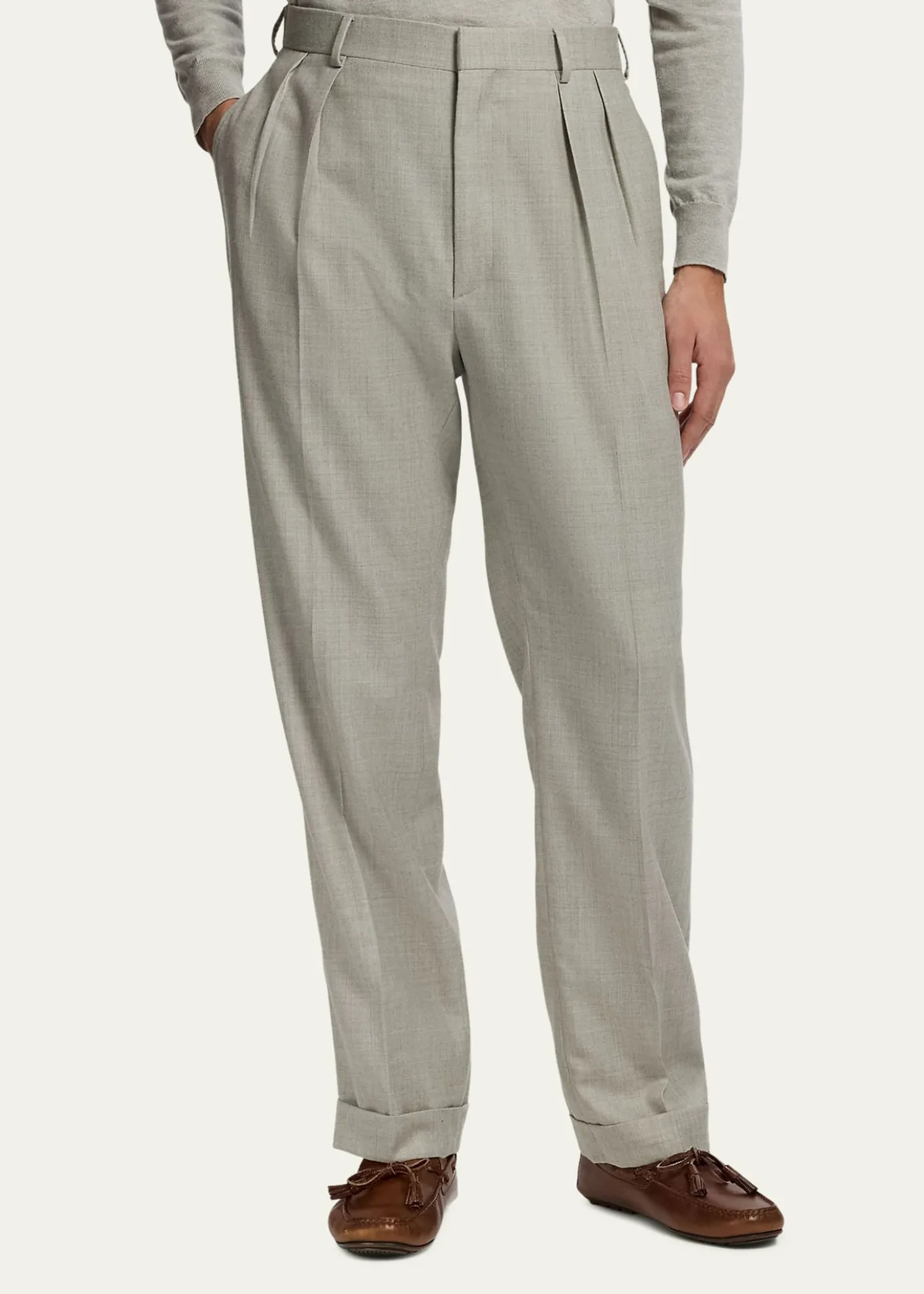 Ralph Lauren Purple LabelMen's Cotton-Stretch Straight Leg Pleated Trousers