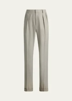 Ralph Lauren Purple LabelMen's Cotton-Stretch Straight Leg Pleated Trousers