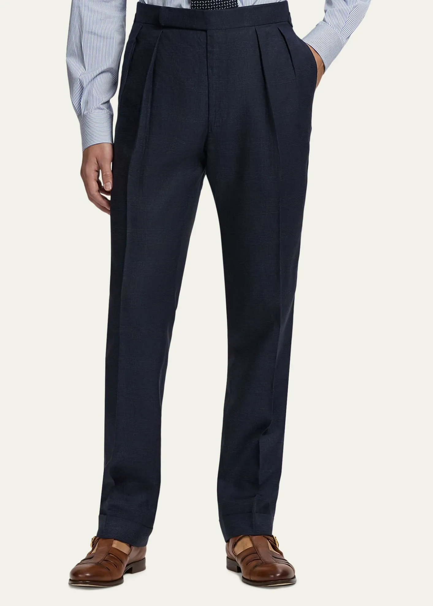 Ralph Lauren Purple LabelMen's Cashmere and Silk Glen Plaid Pleated Trousers