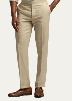 Ralph Lauren Purple LabelMen's Silk and Linen Straight Leg Flat-Front Trousers