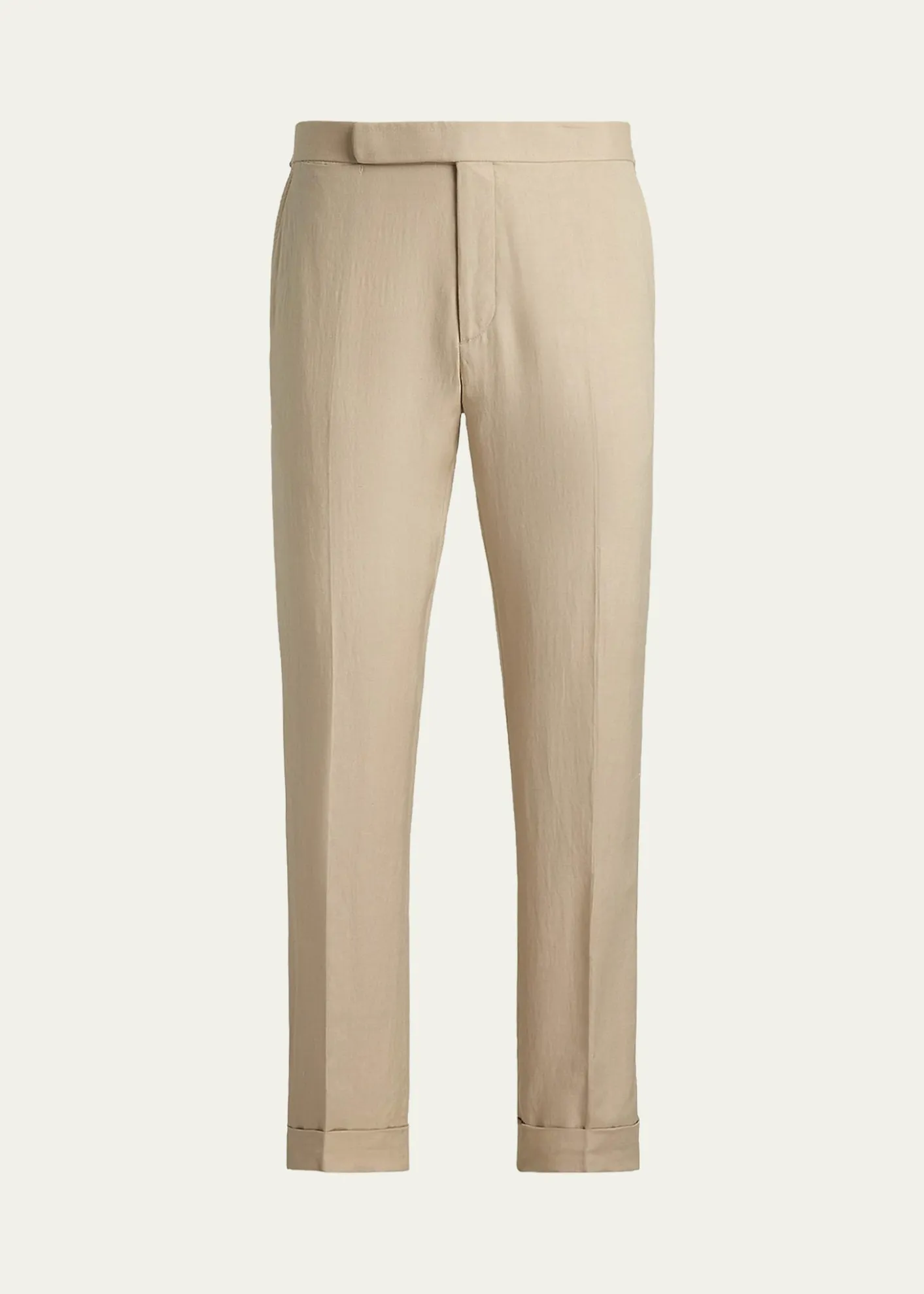 Ralph Lauren Purple LabelMen's Silk and Linen Straight Leg Flat-Front Trousers