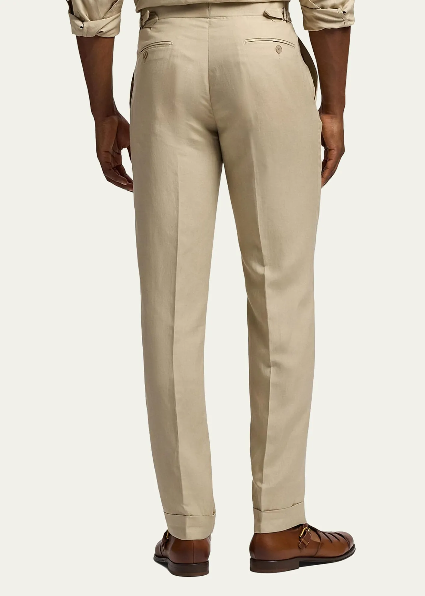 Ralph Lauren Purple LabelMen's Silk and Linen Straight Leg Flat-Front Trousers