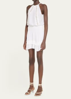 Ramy BrookDelfina Embellished Smocked Halter Mini Dress
