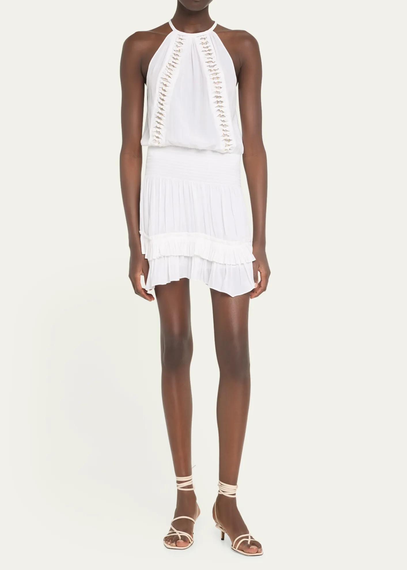 Ramy BrookDelfina Embellished Smocked Halter Mini Dress