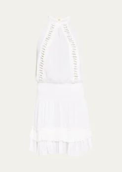 Ramy BrookDelfina Embellished Smocked Halter Mini Dress