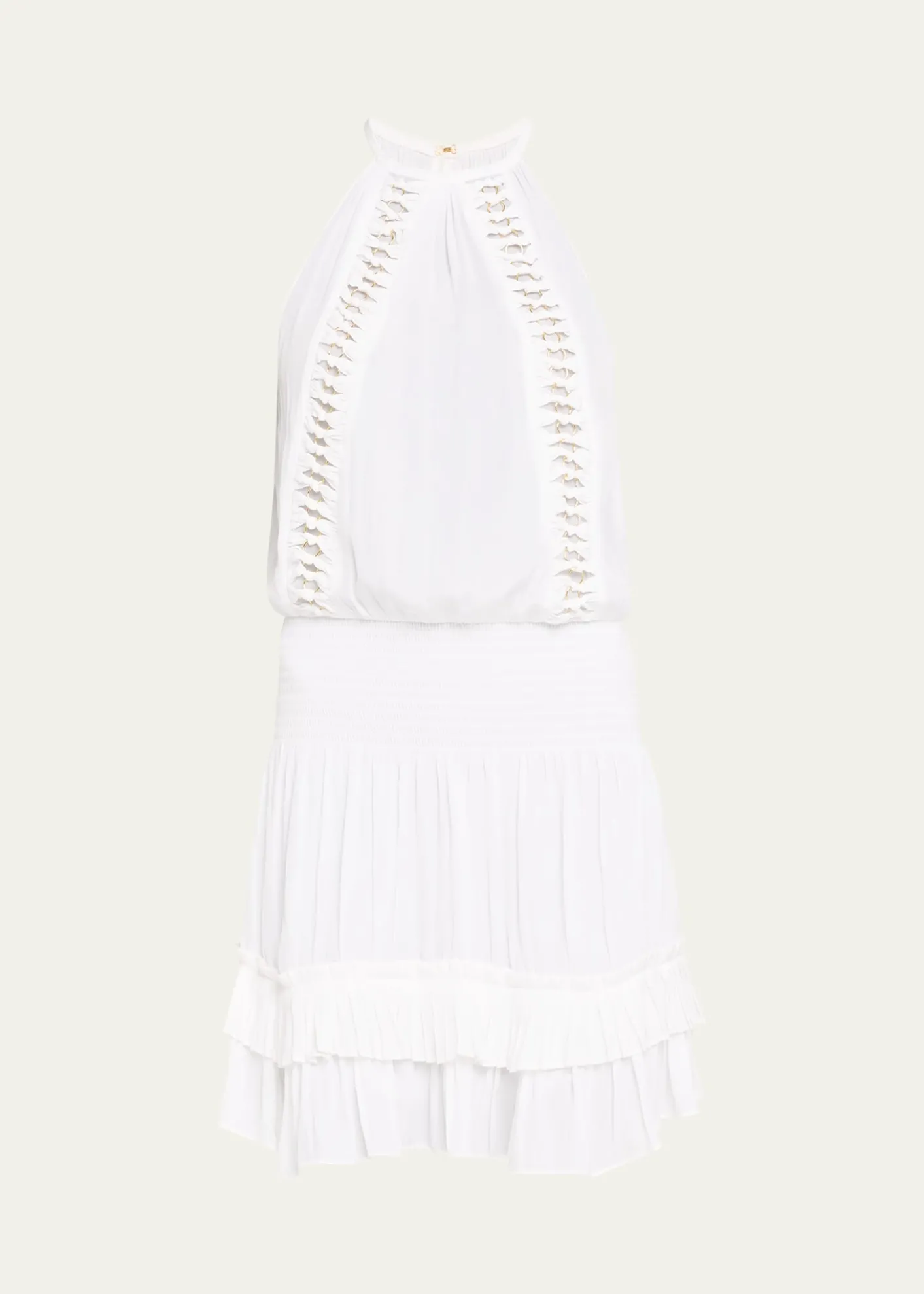 Ramy BrookDelfina Embellished Smocked Halter Mini Dress