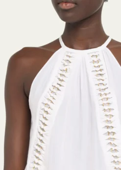 Ramy BrookDelfina Embellished Smocked Halter Mini Dress