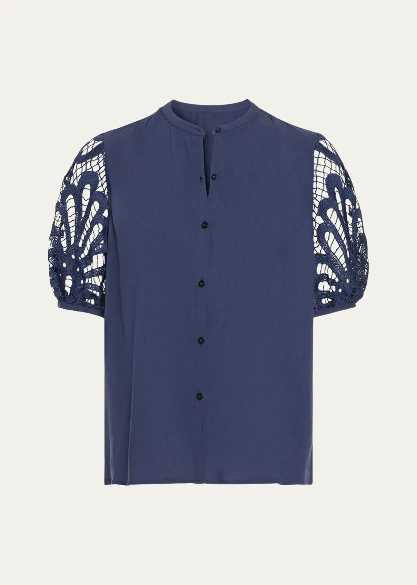 Ramy BrookGia Open-Knit Short-Sleeve Blouse