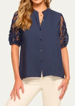 Ramy BrookGia Open-Knit Short-Sleeve Blouse