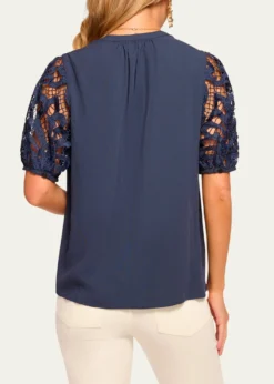 Ramy BrookGia Open-Knit Short-Sleeve Blouse