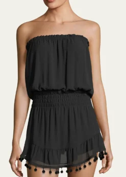 Ramy BrookMarcie Strapless Coverup Dress with Pompoms