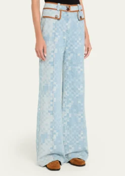 Ramy BrookPaula Checkered Denim Wide-Leg Pants