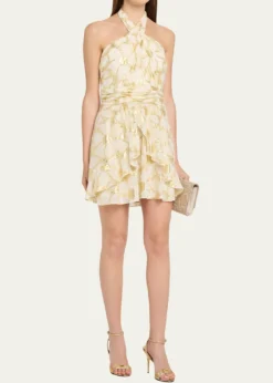 Ramy BrookReuben Metallic Floral Halter Mini Dress