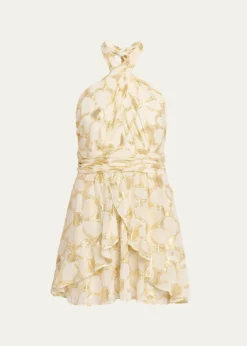 Ramy BrookReuben Metallic Floral Halter Mini Dress