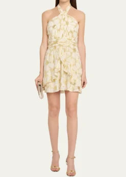 Ramy BrookReuben Metallic Floral Halter Mini Dress
