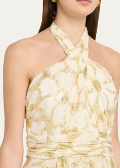 Ramy BrookReuben Metallic Floral Halter Mini Dress
