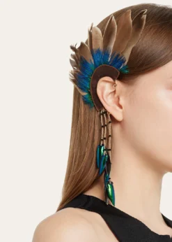 Ranjana KhanFeathered Ear Cuff with Beetle Wing Tassel, Single