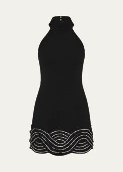 REBECCA VALLANCEBellatrix Low-Back Rhinestone Halter Mini Dress