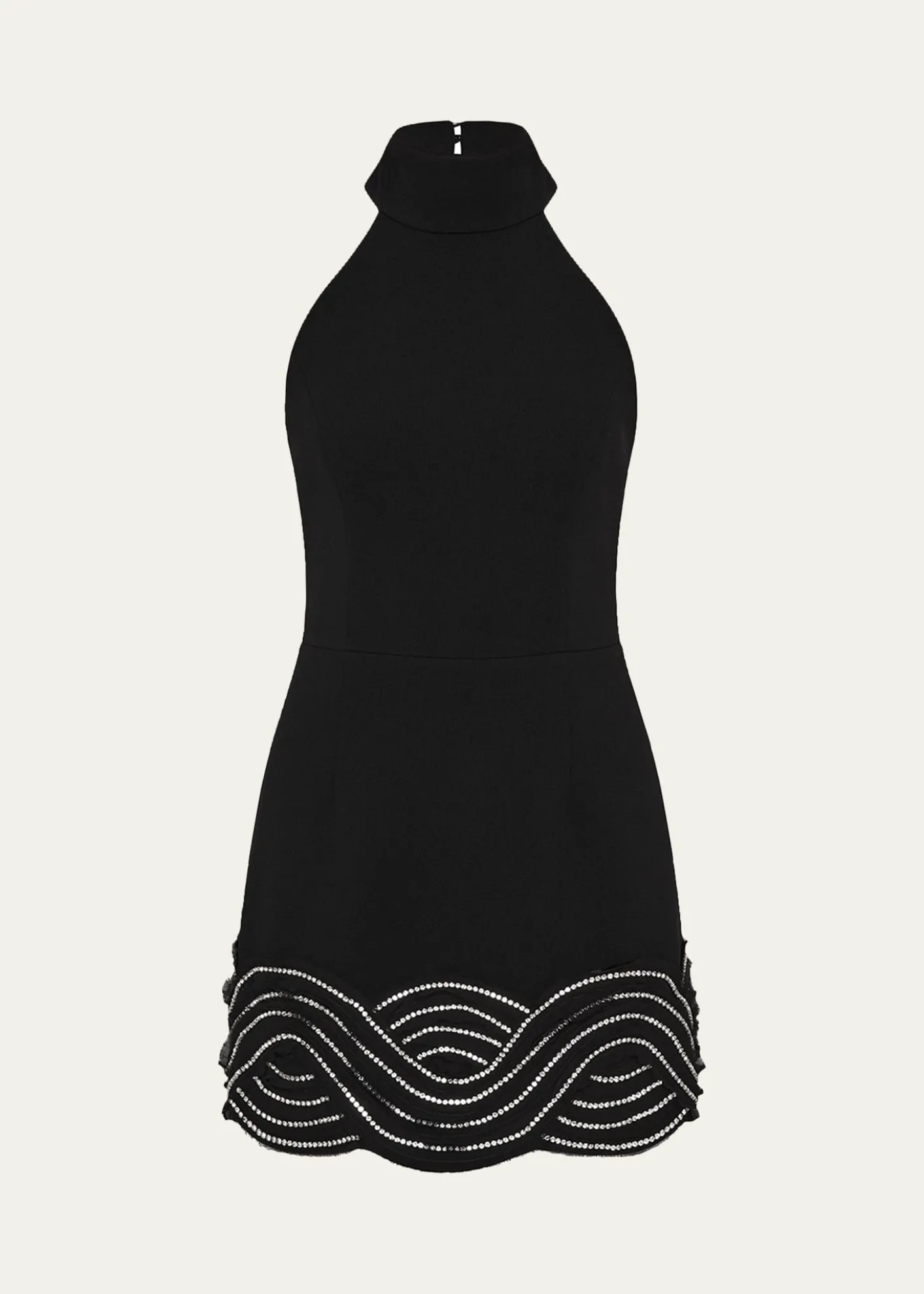 REBECCA VALLANCEBellatrix Low-Back Rhinestone Halter Mini Dress