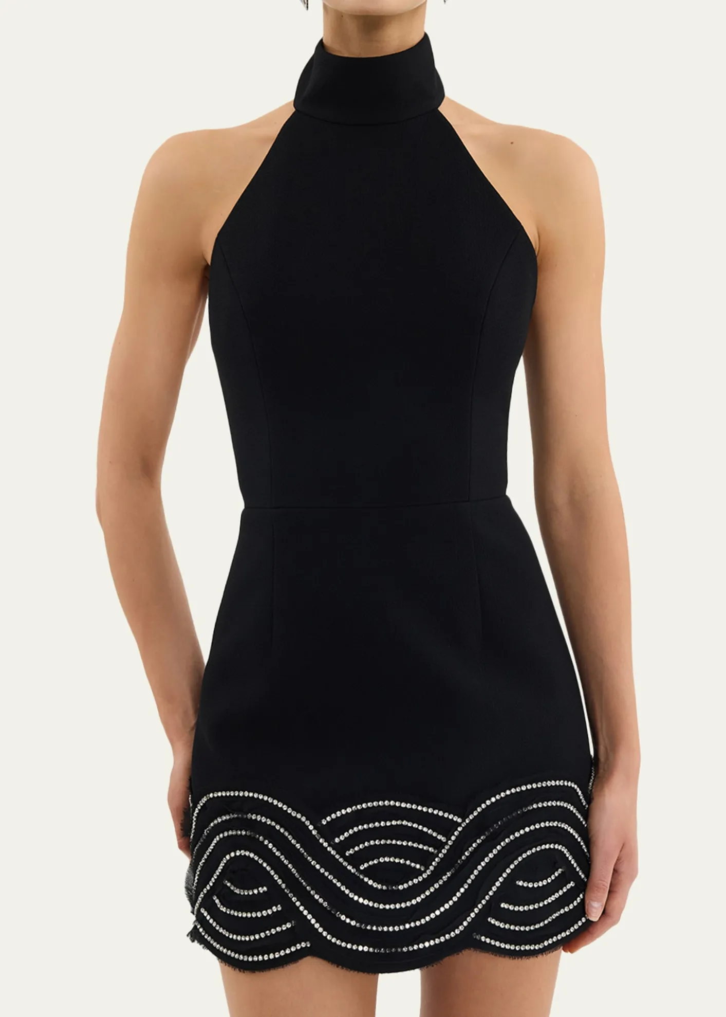 REBECCA VALLANCEBellatrix Low-Back Rhinestone Halter Mini Dress