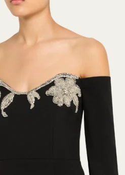 REBECCA VALLANCEEllerie Floral Diamante Off-Shoulder Mini Dress