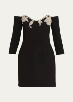 REBECCA VALLANCEEllerie Floral Diamante Off-Shoulder Mini Dress