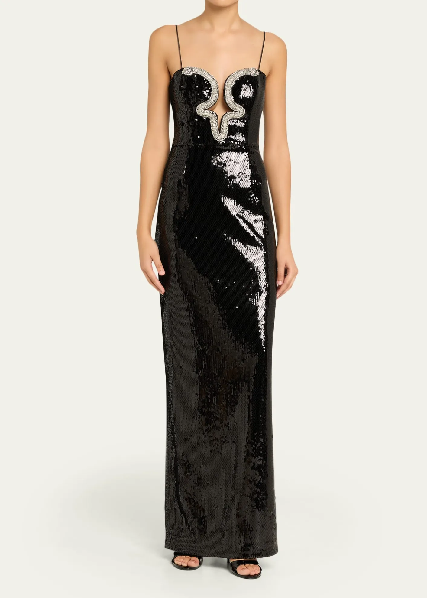 REBECCA VALLANCELyra Plunging Diamante Snake-Trim Sequin Gown