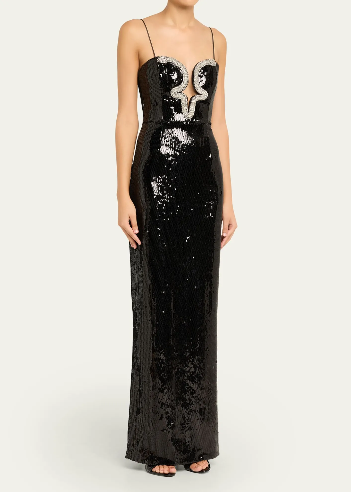 REBECCA VALLANCELyra Plunging Diamante Snake-Trim Sequin Gown