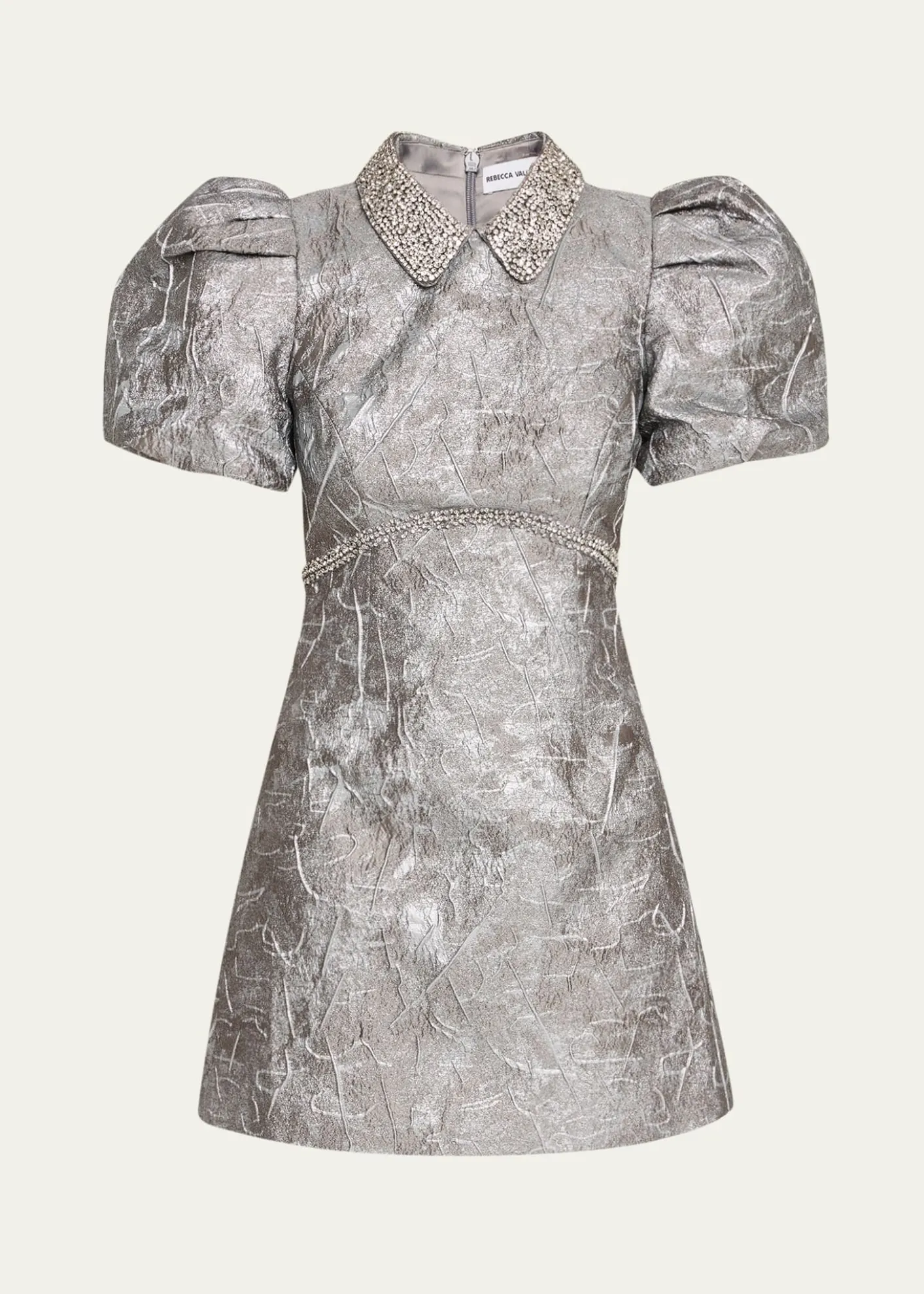 REBECCA VALLANCESterling Diamante Metallic Jacquard Mini Dress