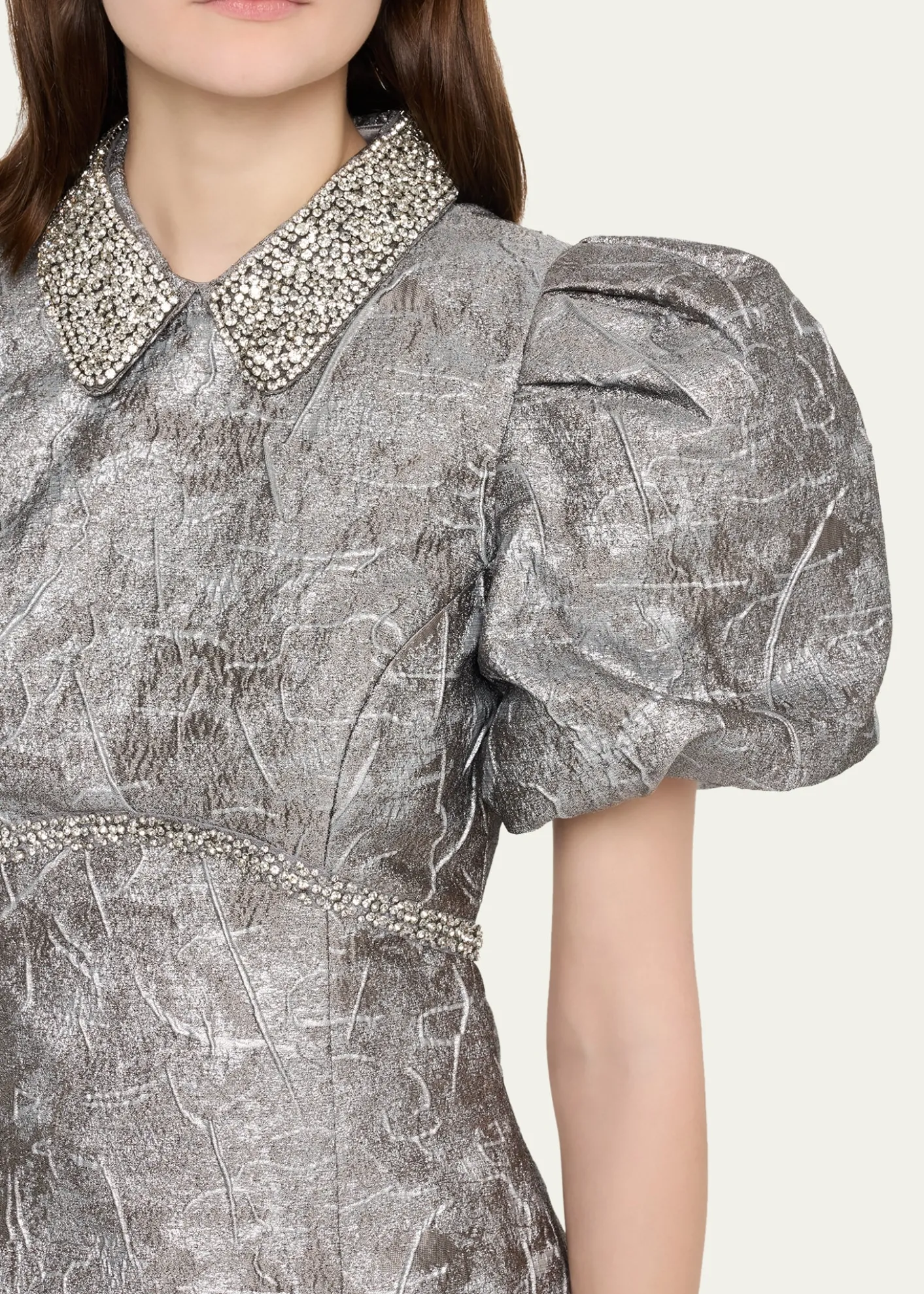 REBECCA VALLANCESterling Diamante Metallic Jacquard Mini Dress
