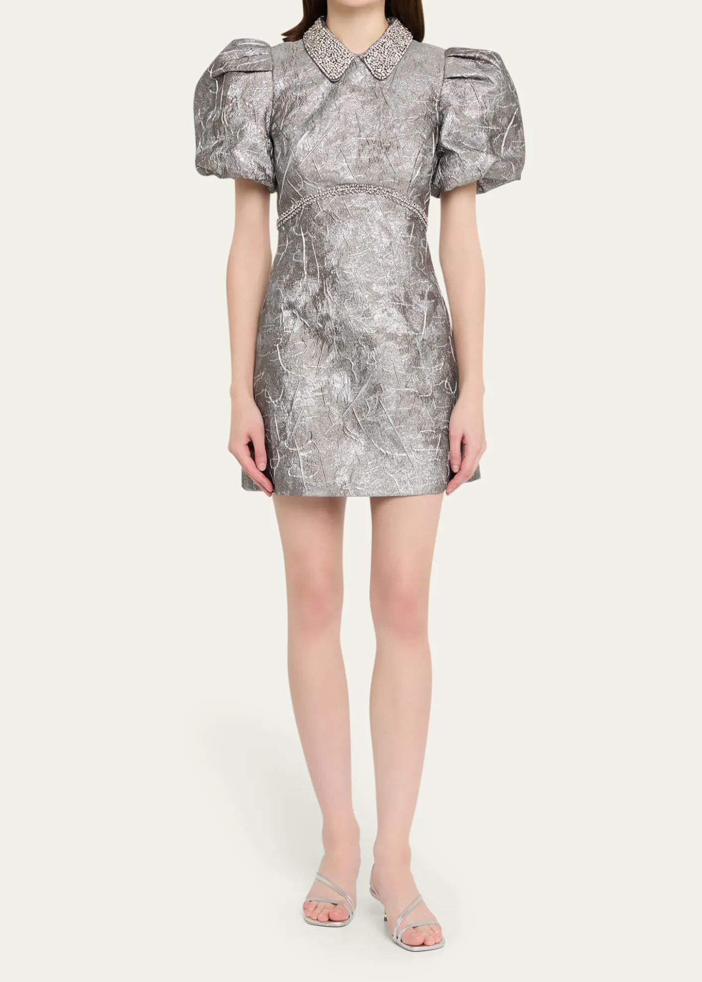 REBECCA VALLANCESterling Diamante Metallic Jacquard Mini Dress