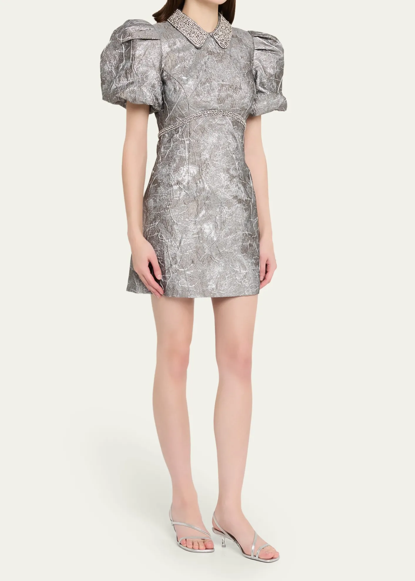 REBECCA VALLANCESterling Diamante Metallic Jacquard Mini Dress