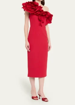 REBECCA VALLANCEZarya One-Shoulder Ruffle Bodycon Midi Dress